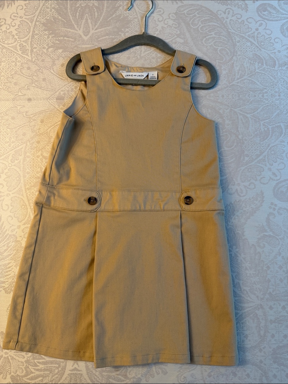 Janie and Jack Khaki Pinafore Dress with Button Details